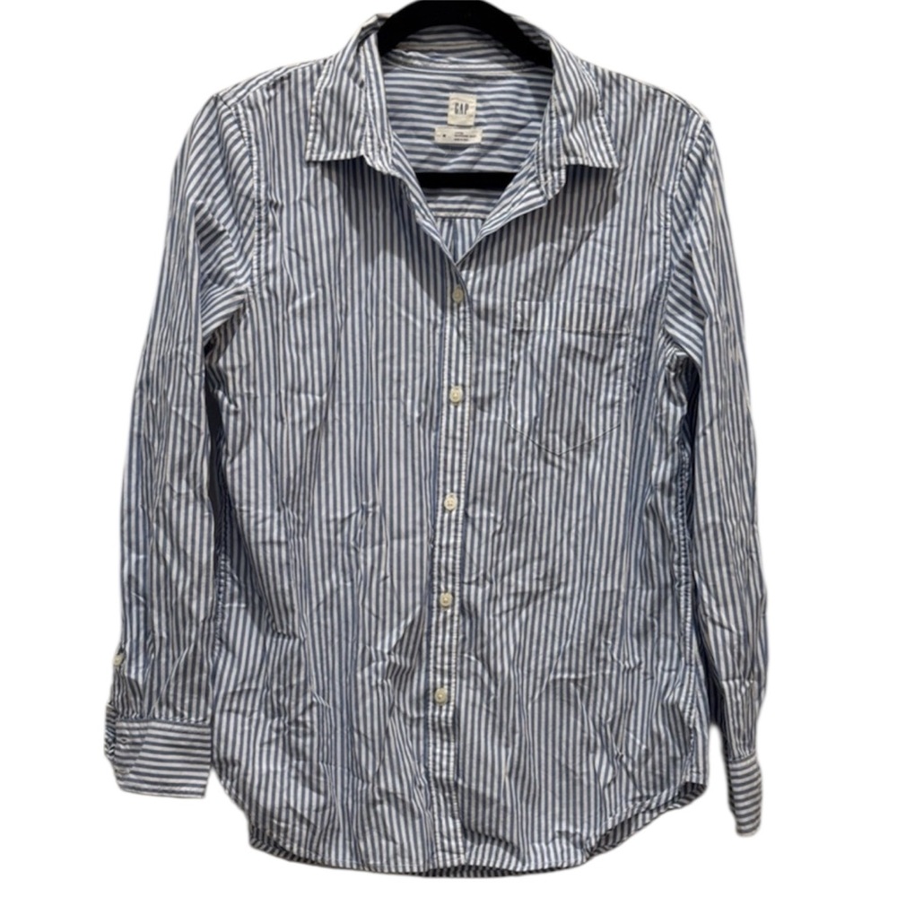 GAP Blue and White Striped Boyfriend Shirt Women’s Medium
